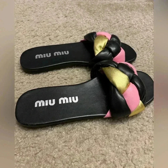 Miu Miu Women’s Calzature Donna Slip On Woven Slide Sandals - Picture 3 of 11